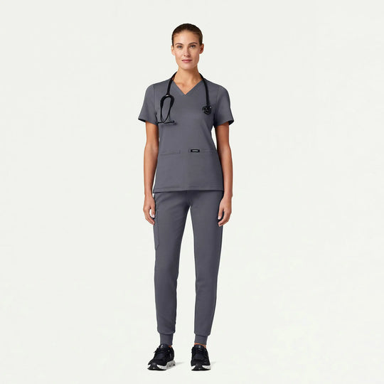 Jaanuu Scrubs Women's Cesi Slim ULTRAsoft Scrub Top Heather Gray | scrub-supply.com