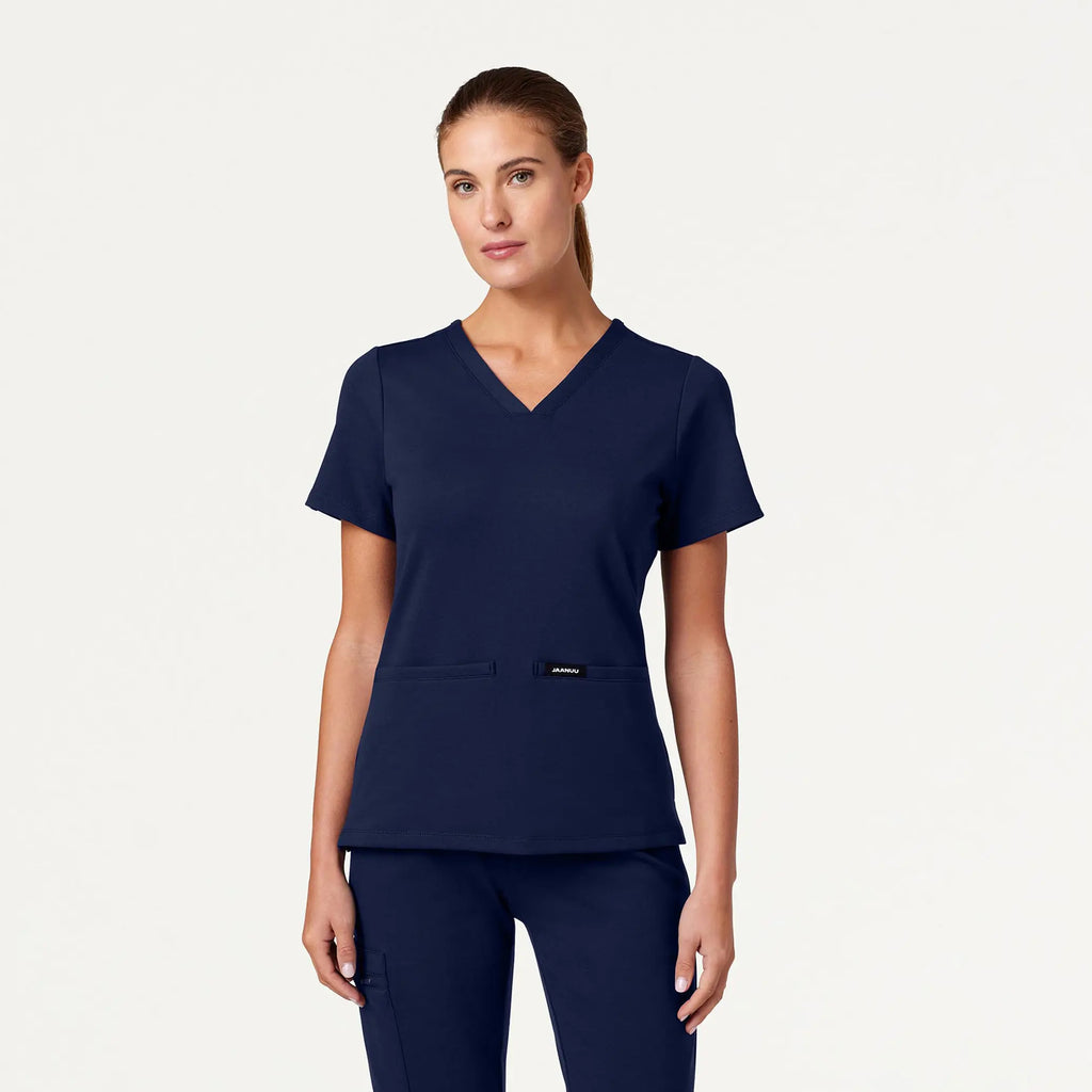 Jaanuu Scrubs Women's Cesi Slim ULTRAsoft Scrub Top Midnight Navy | scrub-supply.com