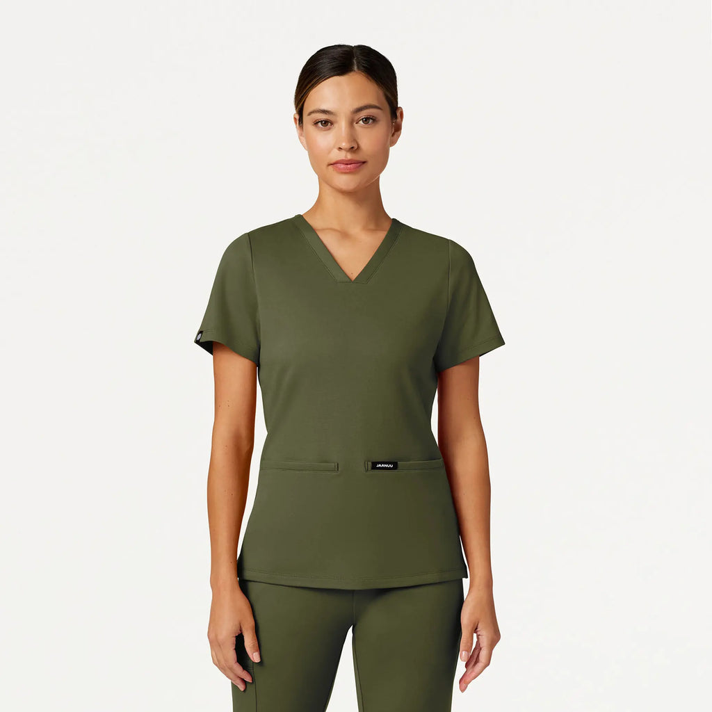 Jaanuu Scrubs Women's Cesi Slim ULTRAsoft Scrub Top Olive | scrub-supply.com