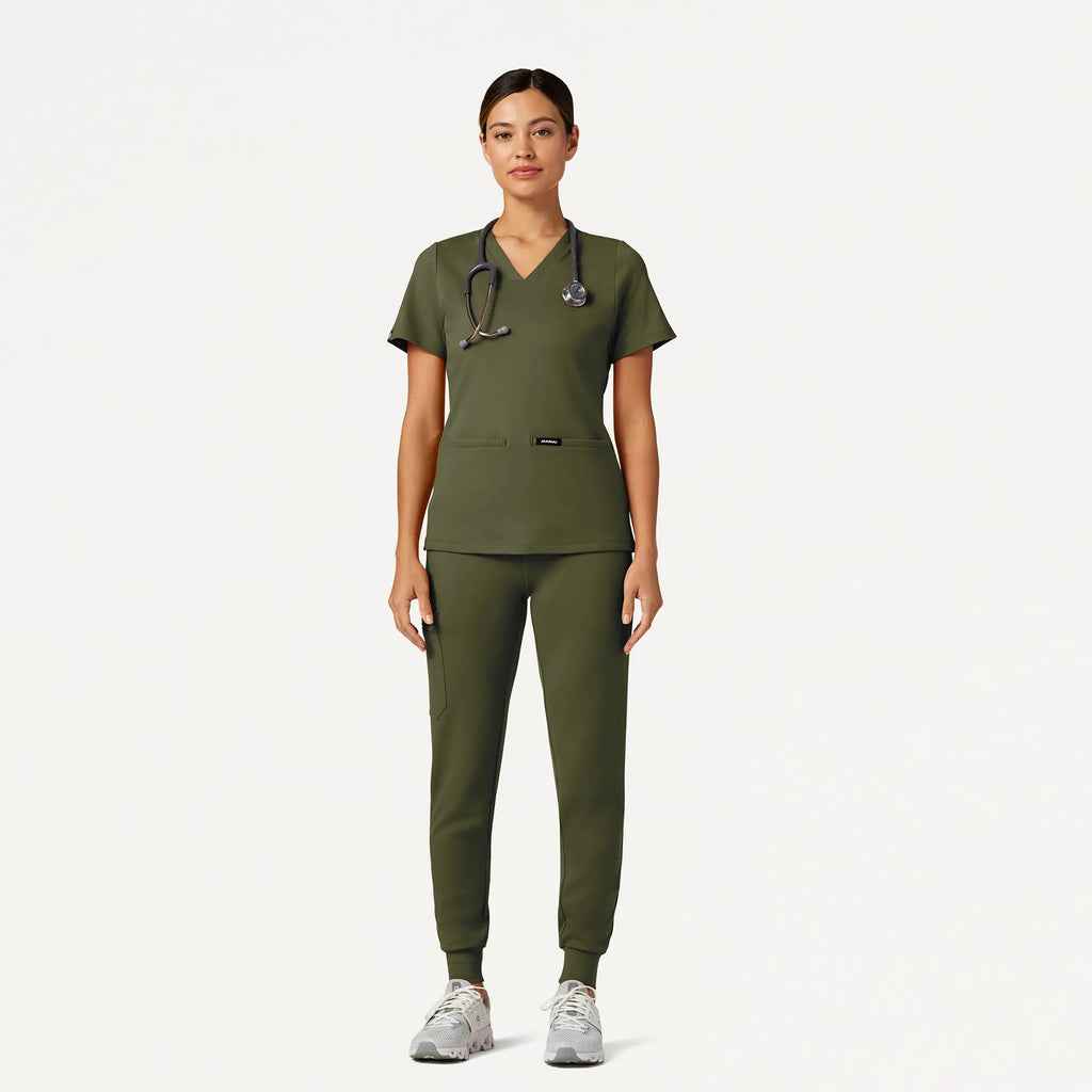 Jaanuu Scrubs Women's Cesi Slim ULTRAsoft Scrub Top Olive | scrub-supply.com