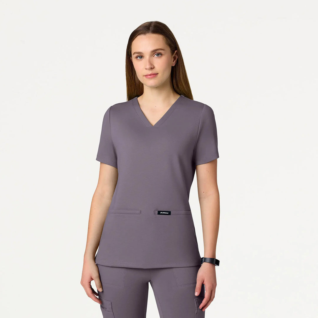 Jaanuu Scrubs Women's Cesi Slim Scrub Top Titanium | scrub-supply.com