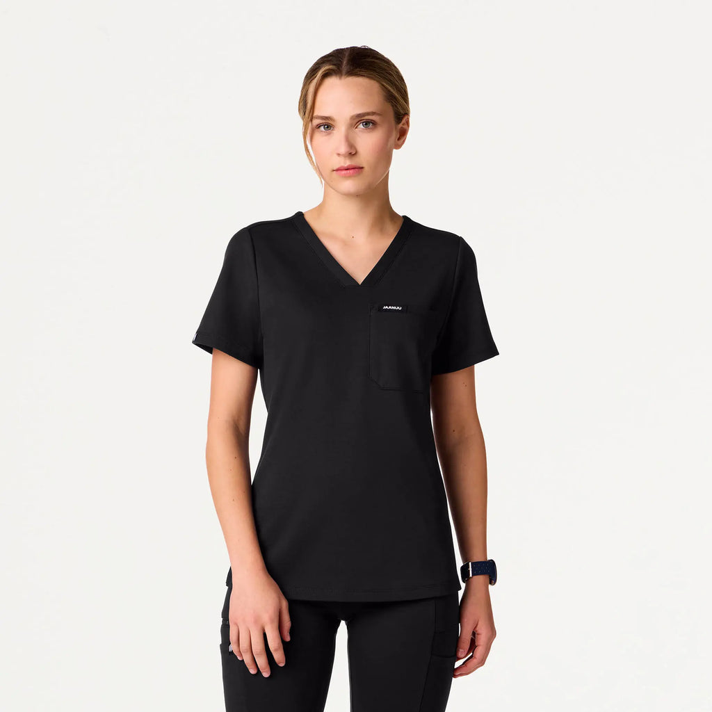 Jaanuu Scrubs Women's Sona Slim ULTRAsoft Scrub Top Black | scrub-supply.com