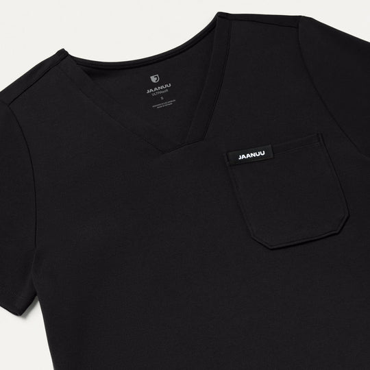 Jaanuu Scrubs Women's Sona Slim ULTRAsoft Scrub Top Black | scrub-supply.com