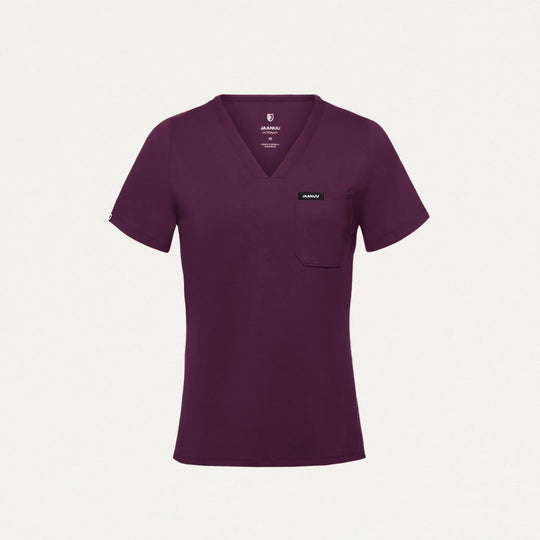 Jaanuu Scrubs Women's Sona Slim ULTRAsoft Scrub Top Deep Eggplant | scrub-supply.com