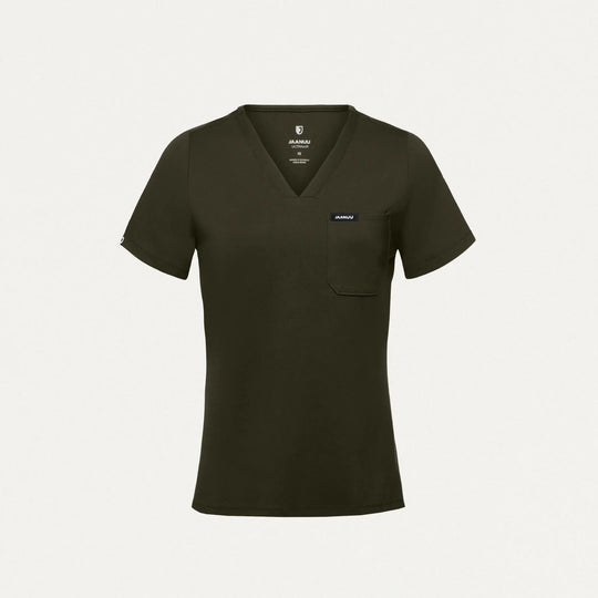 Jaanuu Scrubs Women's Sona Slim ULTRAsoft Scrub Top Deep Olive | scrub-supply.com