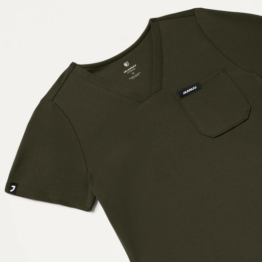 Jaanuu Scrubs Women's Sona Slim ULTRAsoft Scrub Top Deep Olive | scrub-supply.com