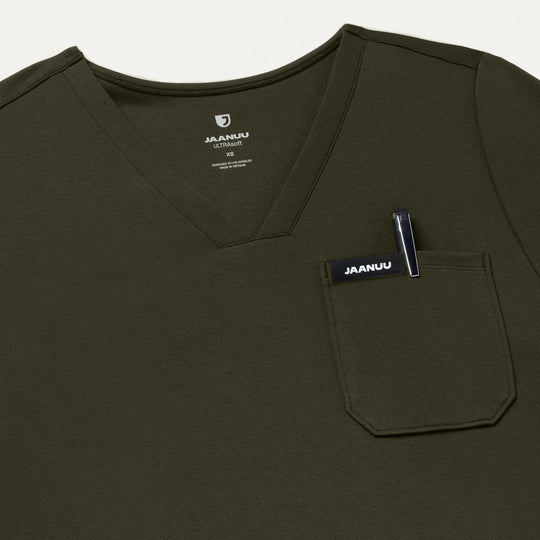 Jaanuu Scrubs Women's Sona Slim ULTRAsoft Scrub Top Deep Olive | scrub-supply.com
