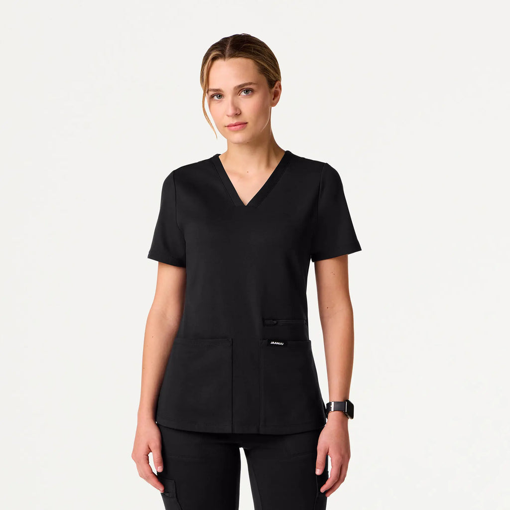 Jaanuu Scrubs Women's Kass Slim 4-Pocket ULTRAsoft Scrub Top Black | scrub-supply.com