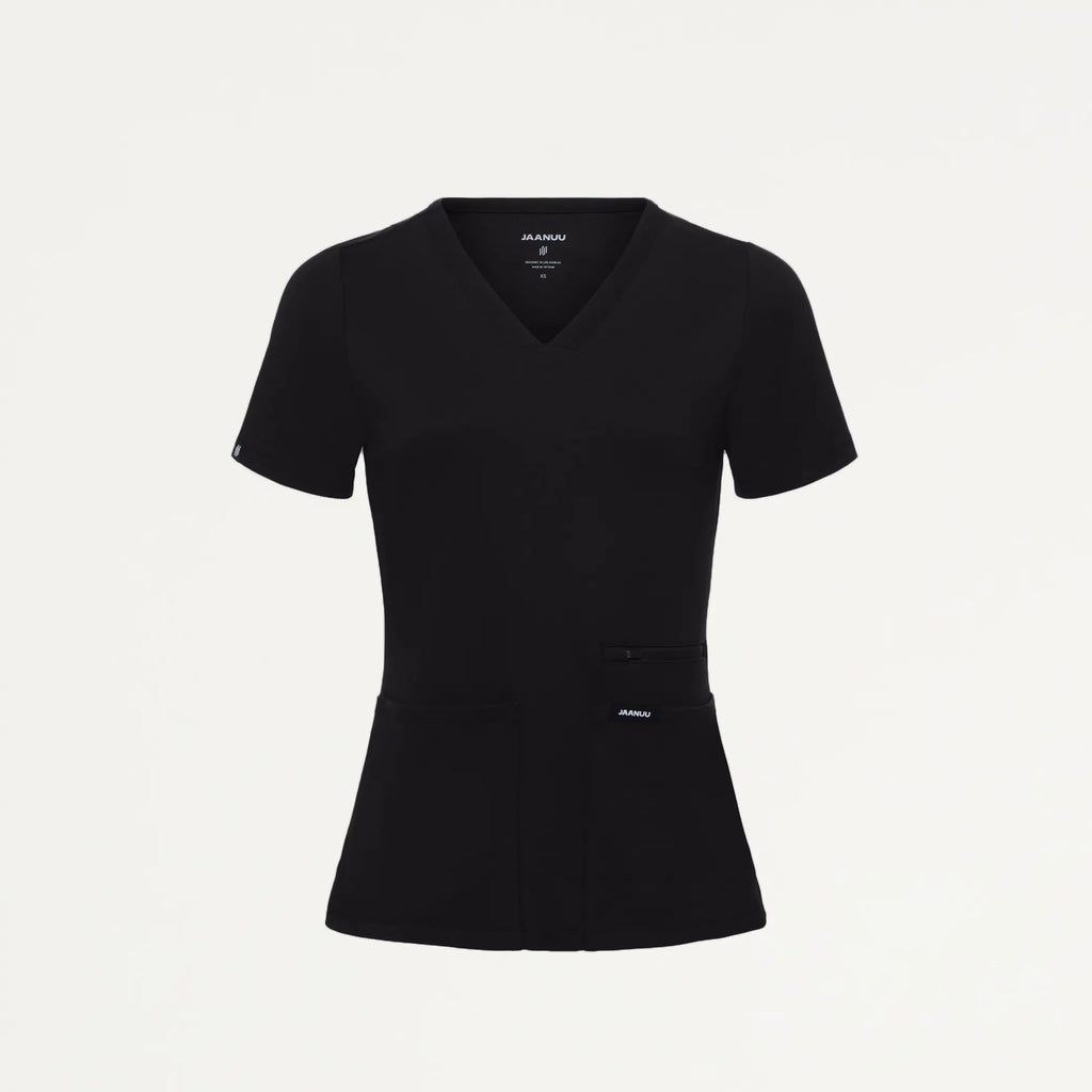 Jaanuu Scrubs Women's Kass Slim 4-Pocket ULTRAsoft Scrub Top Black | scrub-supply.com