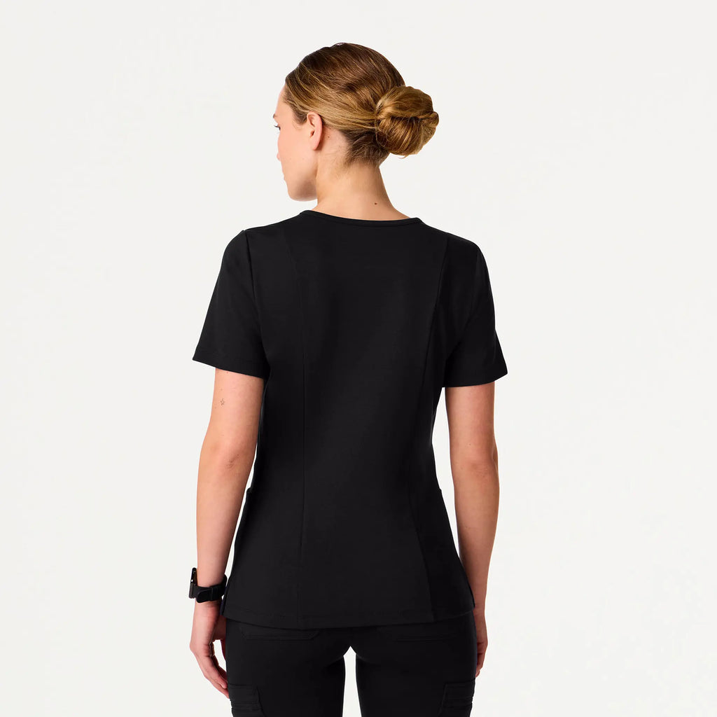 Jaanuu Scrubs Women's Kass Slim 4-Pocket ULTRAsoft Scrub Top Black | scrub-supply.com