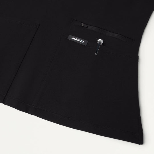Jaanuu Scrubs Women's Kass Slim 4-Pocket ULTRAsoft Scrub Top Black | scrub-supply.com