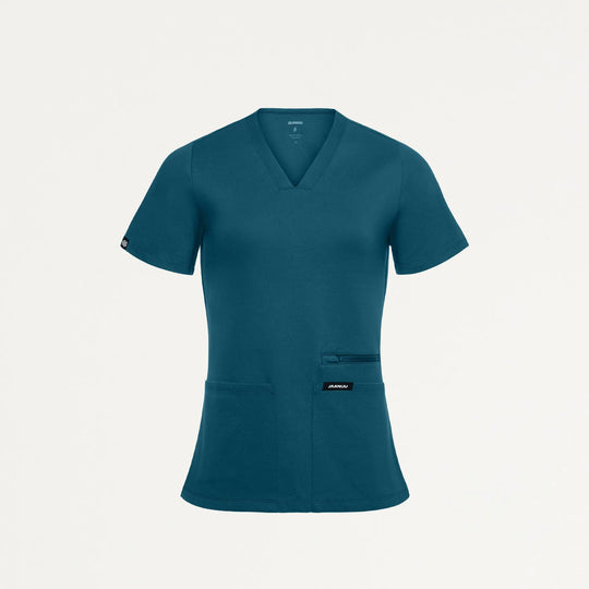 Jaanuu Scrubs Women's Kass Slim 4-Pocket ULTRAsoft Scrub Top Caribbean Blue | scrub-supply.com
