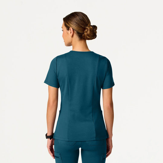 Jaanuu Scrubs Women's Kass Slim 4-Pocket ULTRAsoft Scrub Top Caribbean Blue | scrub-supply.com