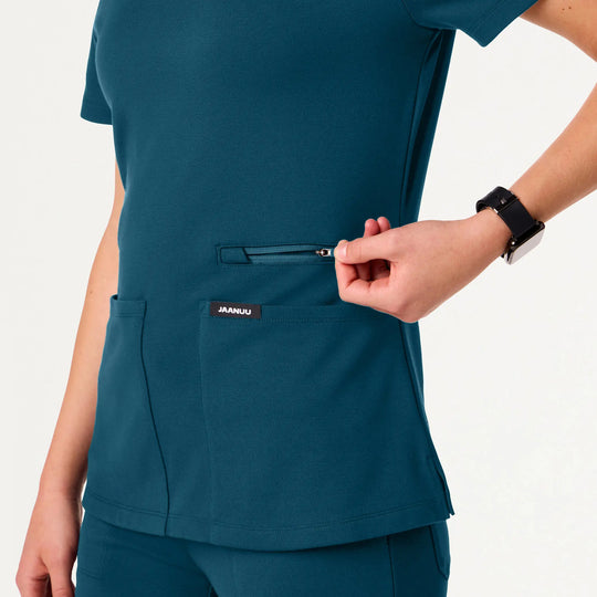 Jaanuu Scrubs Women's Kass Slim 4-Pocket ULTRAsoft Scrub Top Caribbean Blue | scrub-supply.com