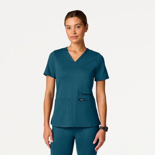 Jaanuu Scrubs Women's Kass Slim 4-Pocket ULTRAsoft Scrub Top Caribbean Blue | scrub-supply.com