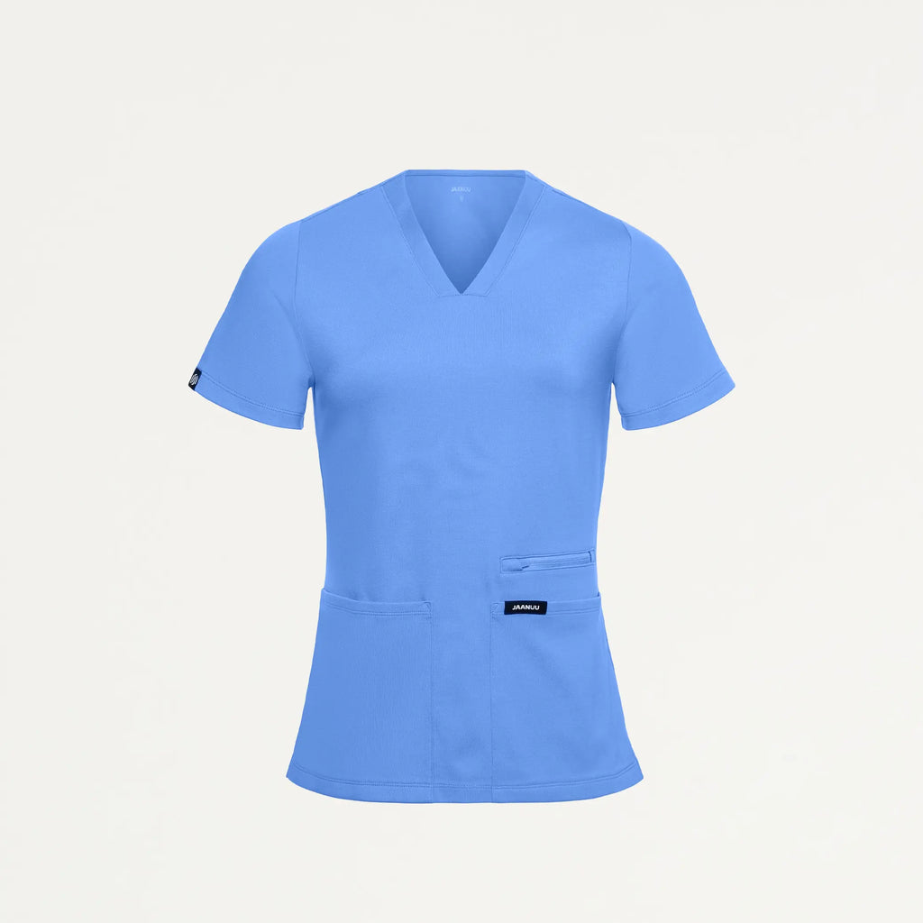 Jaanuu Scrubs Women's Kass Slim 4-Pocket ULTRAsoft Scrub Top Ceil Blue | scrub-supply.com