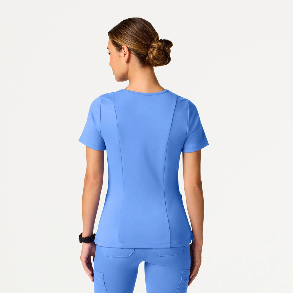 Jaanuu Scrubs Women's Kass Slim 4-Pocket ULTRAsoft Scrub Top Ceil Blue | scrub-supply.com