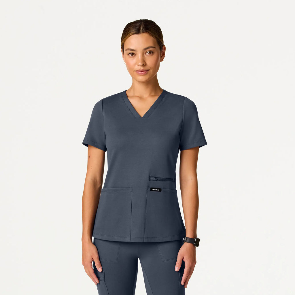 Jaanuu Scrubs Women's Kass Slim 4-Pocket ULTRAsoft Scrub Top Carbon Gray | scrub-supply.com