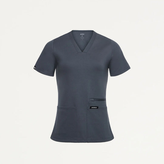 Jaanuu Scrubs Women's Kass Slim 4-Pocket ULTRAsoft Scrub Top Carbon Gray | scrub-supply.com