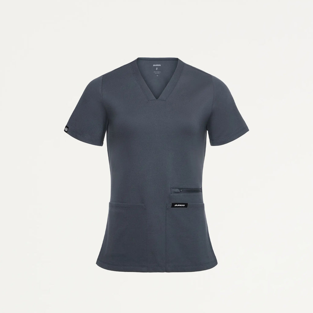 Jaanuu Scrubs Women's Kass Slim 4-Pocket ULTRAsoft Scrub Top Carbon Gray | scrub-supply.com