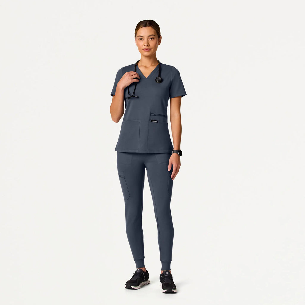 Jaanuu Scrubs Women's Kass Slim 4-Pocket ULTRAsoft Scrub Top Carbon Gray | scrub-supply.com