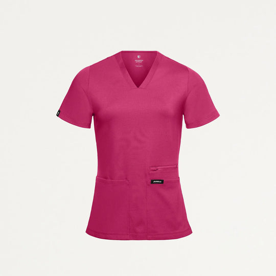Jaanuu Scrubs Women's Kass Slim 4-Pocket Scrub Top Wild Berry | scrub-supply.com