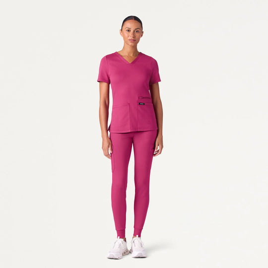 Jaanuu Scrubs Women's Kass Slim 4-Pocket Scrub Top Wild Berry | scrub-supply.com