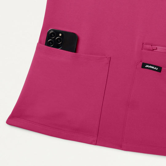 Jaanuu Scrubs Women's Kass Slim 4-Pocket Scrub Top Wild Berry | scrub-supply.com