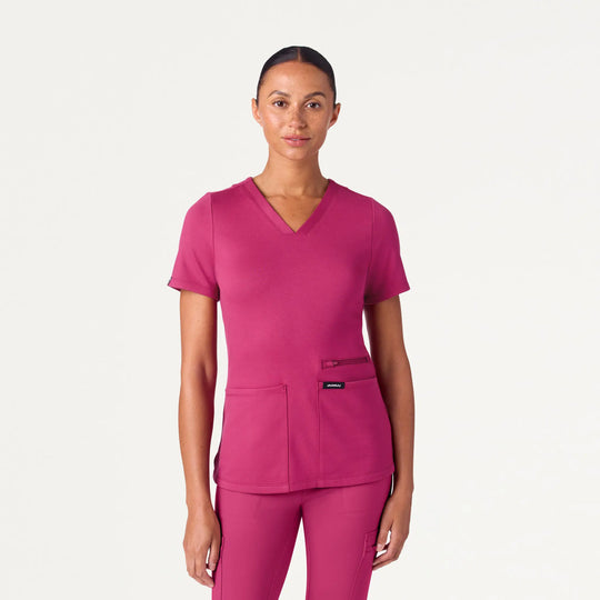 Jaanuu Scrubs Women's Kass Slim 4-Pocket Scrub Top Wild Berry | scrub-supply.com