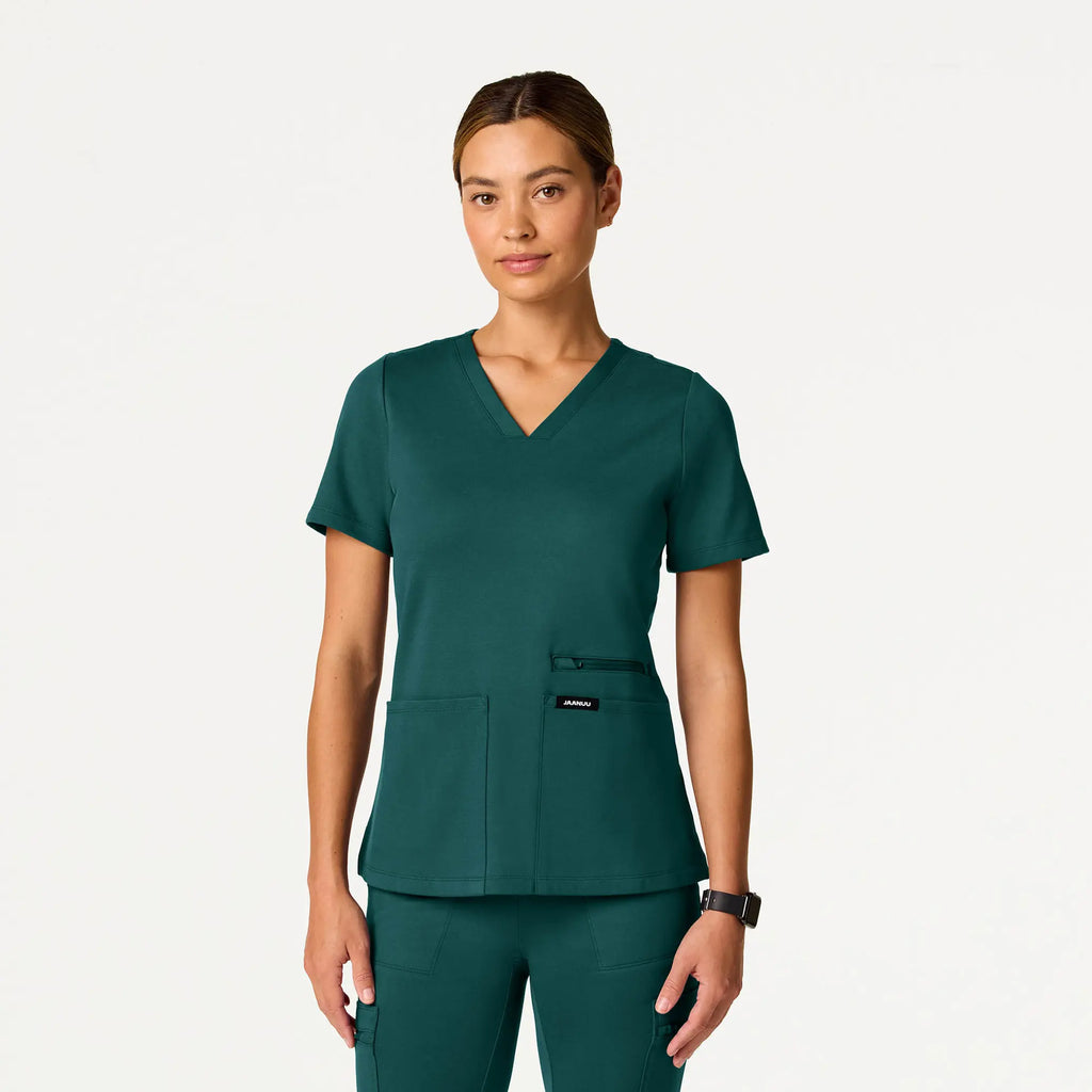 Jaanuu Scrubs Women's Kass Slim 4-Pocket ULTRAsoft Scrub Top Midnight Green | scrub-supply.com