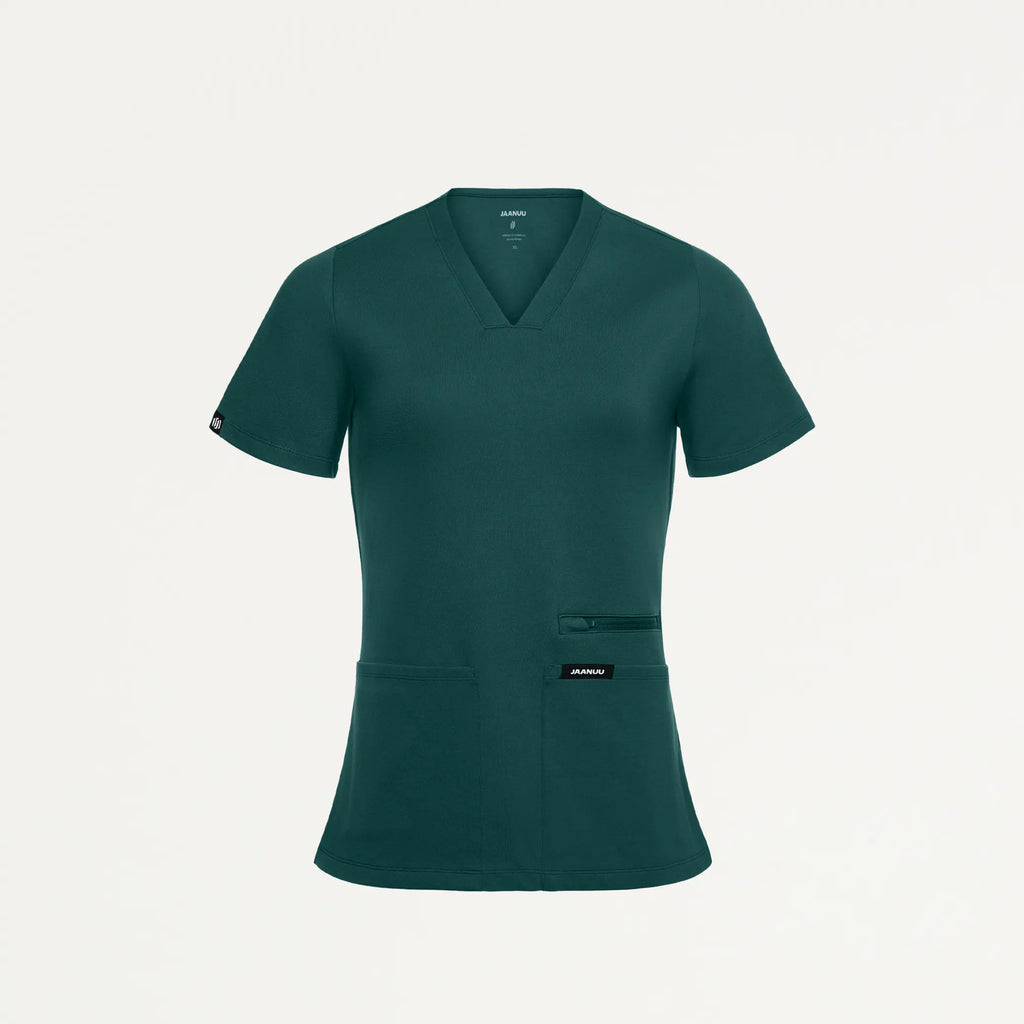 Jaanuu Scrubs Women's Kass Slim 4-Pocket ULTRAsoft Scrub Top Midnight Green | scrub-supply.com