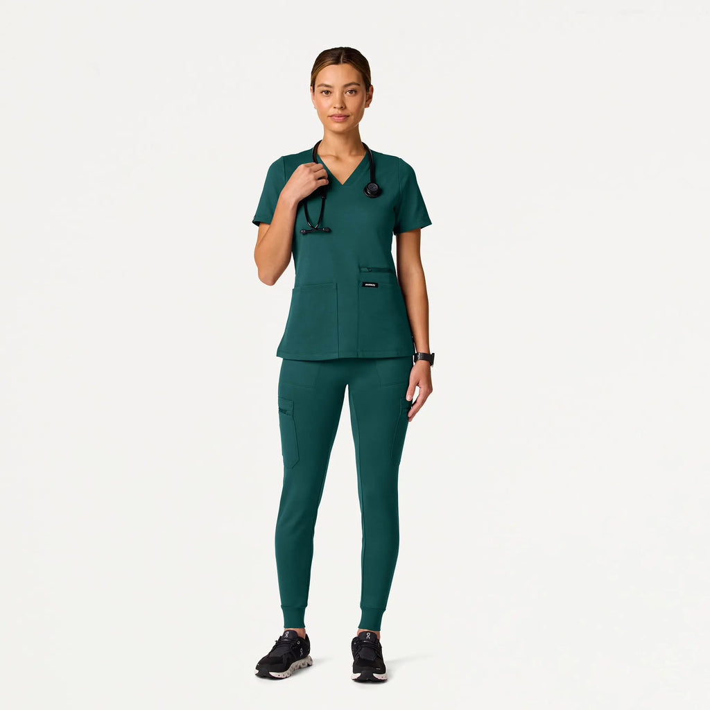 Jaanuu Scrubs Women's Kass Slim 4-Pocket ULTRAsoft Scrub Top Midnight Green | scrub-supply.com