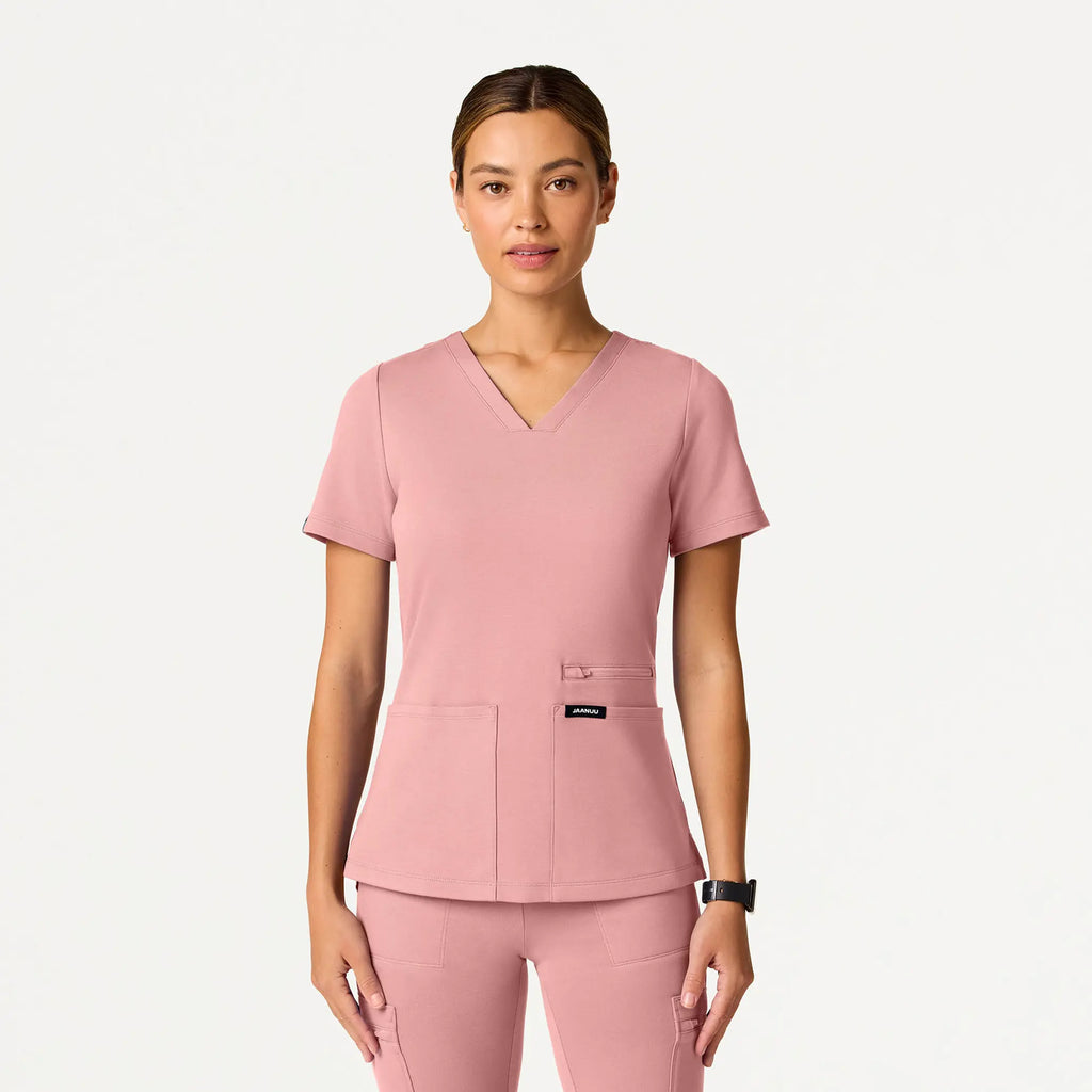 Jaanuu Scrubs Women's Kass Slim 4-Pocket ULTRAsoft Scrub Top Mauve | scrub-supply.com