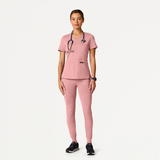 Jaanuu Scrubs Women's Kass Slim 4-Pocket ULTRAsoft Scrub Top Mauve | scrub-supply.com