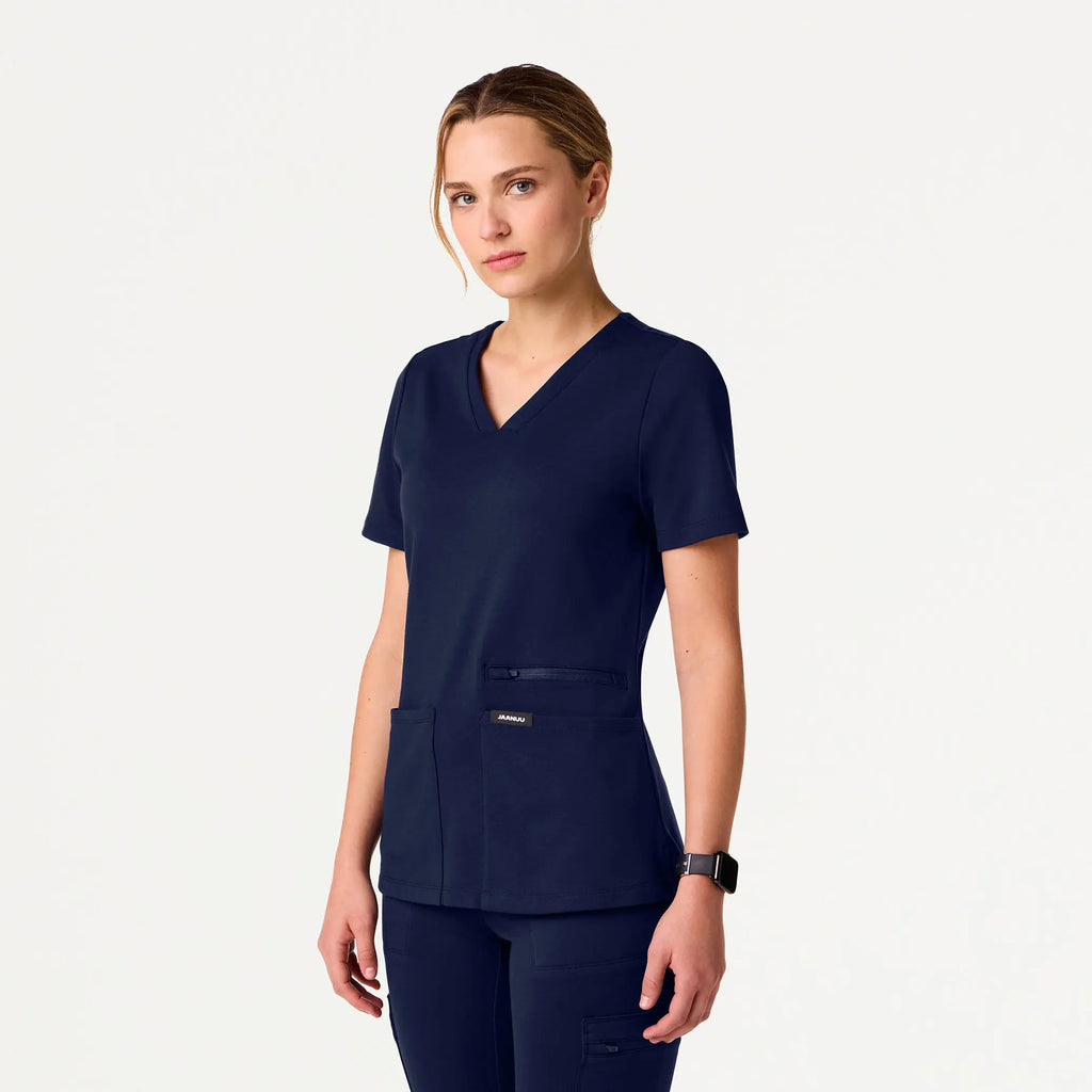 Jaanuu Scrubs Women's Kass Slim 4-Pocket ULTRAsoft Scrub Top Midnight Navy | scrub-supply.com