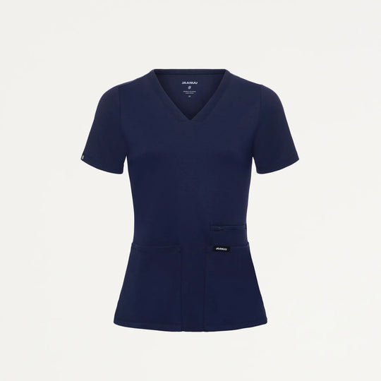 Jaanuu Scrubs Women's Kass Slim 4-Pocket ULTRAsoft Scrub Top Midnight Navy | scrub-supply.com
