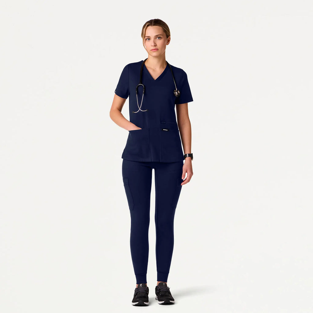 Jaanuu Scrubs Women's Kass Slim 4-Pocket ULTRAsoft Scrub Top Midnight Navy | scrub-supply.com