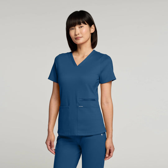 Jaanuu Scrubs Women's Kass Slim 4-Pocket ULTRAsoft Scrub Top Ocean | scrub-supply.com