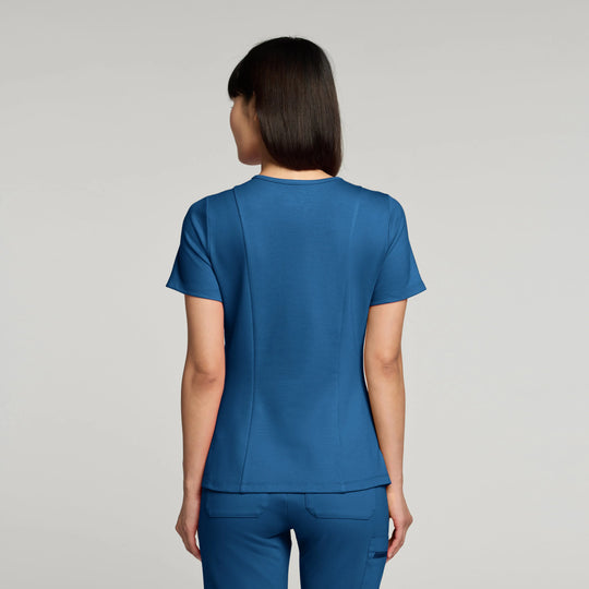 Jaanuu Scrubs Women's Kass Slim 4-Pocket Scrub Top Ocean | scrub-supply.com