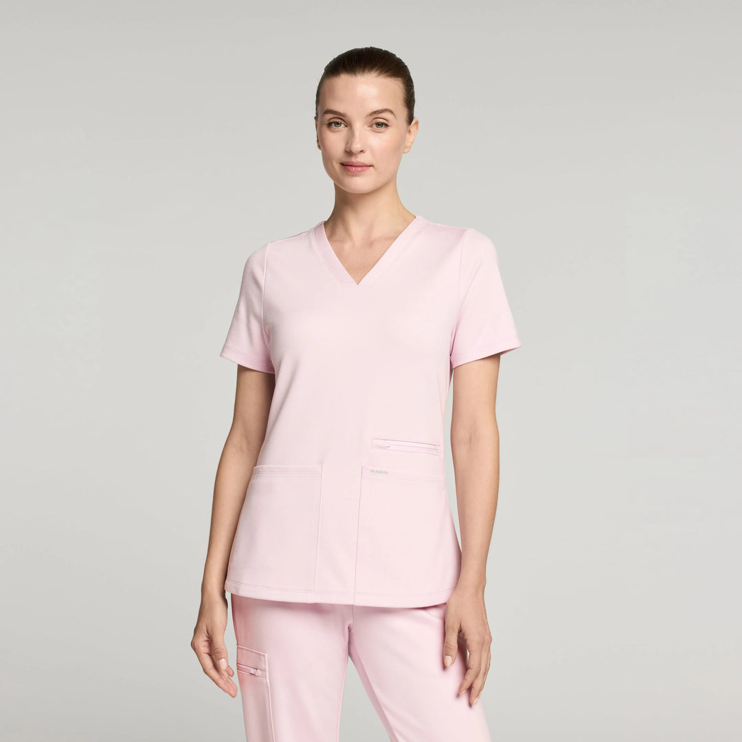 Jaanuu Scrubs Women's Kass Slim 4-Pocket ULTRAsoft Scrub Top Rose Quartz | scrub-supply.com