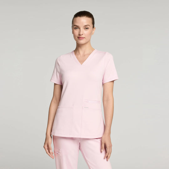 Jaanuu Scrubs Women's Kass Slim 4-Pocket ULTRAsoft Scrub Top Rose Quartz | scrub-supply.com
