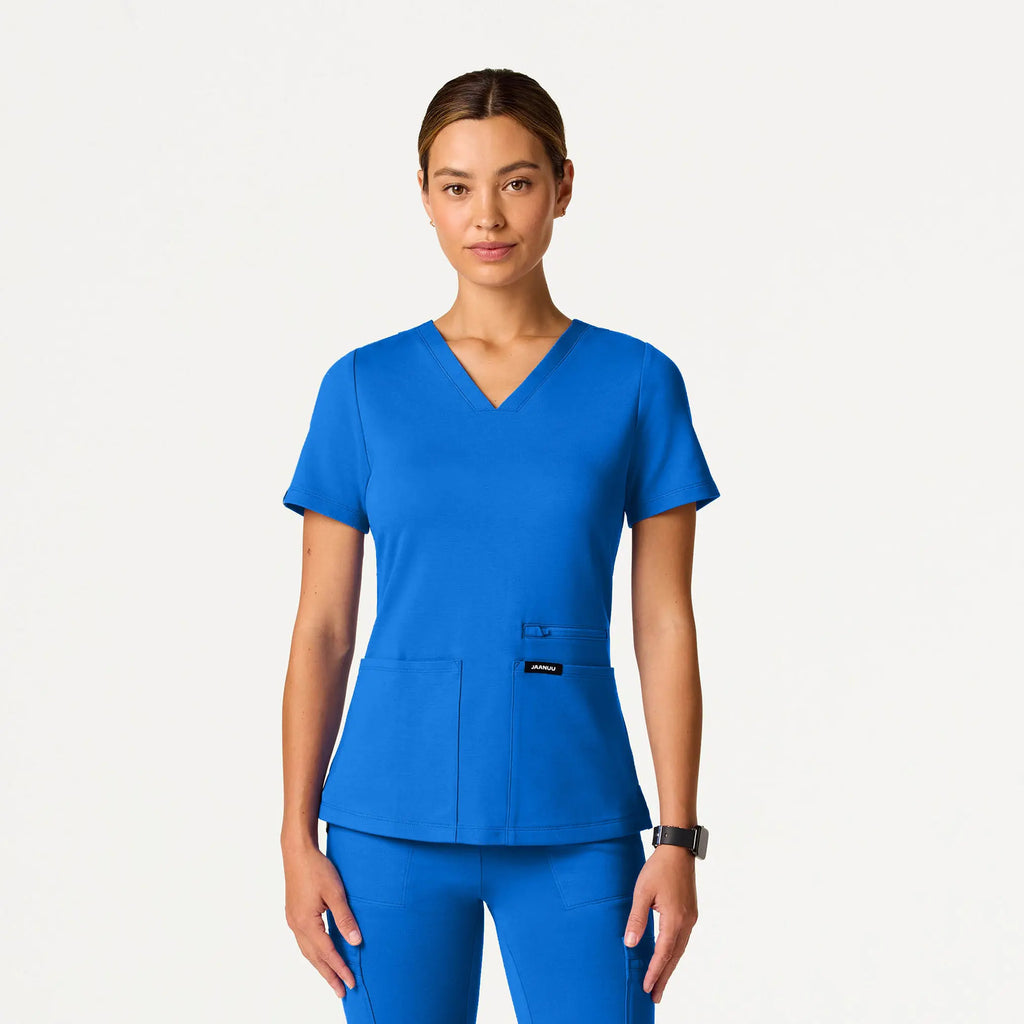 Jaanuu Scrubs Women's Kass Slim 4-Pocket ULTRAsoft Scrub Top Royal Blue | scrub-supply.com