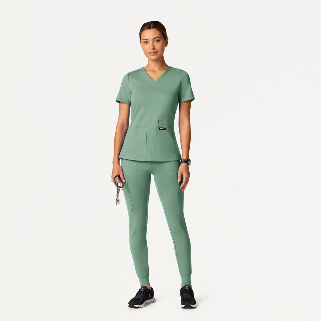 Jaanuu Scrubs Women's Kass Slim 4-Pocket ULTRAsoft Scrub Top Sage | scrub-supply.com