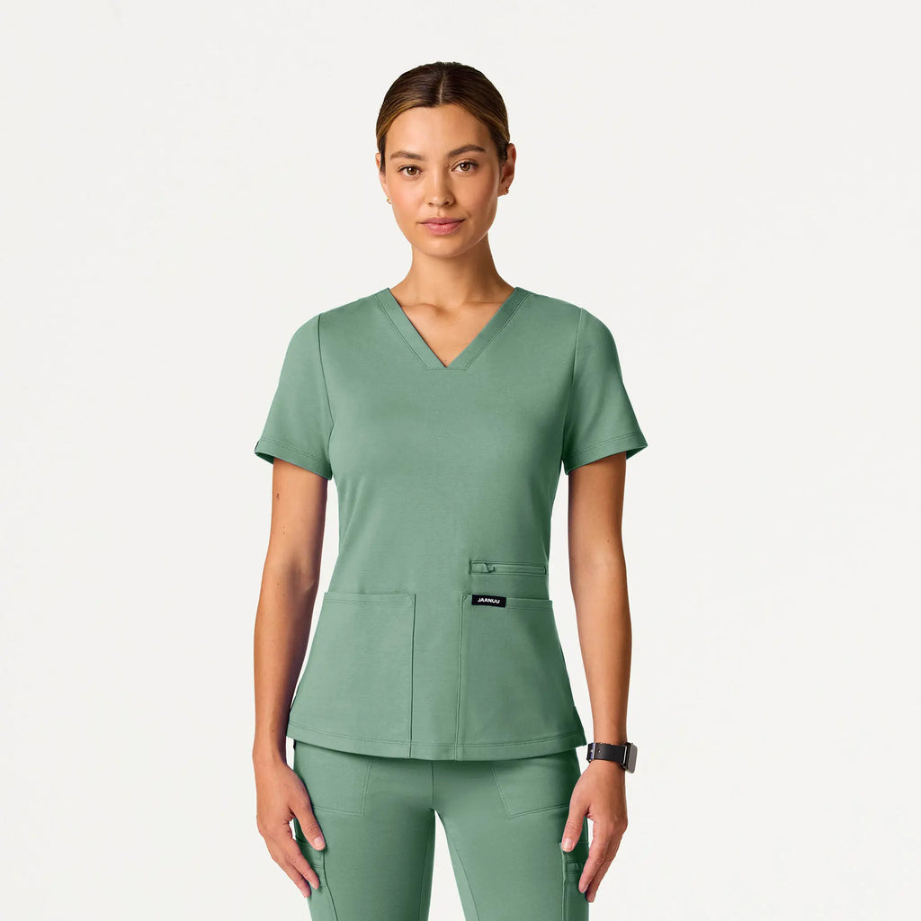 Jaanuu Scrubs Women's Kass Slim 4-Pocket ULTRAsoft Scrub Top Sage | scrub-supply.com