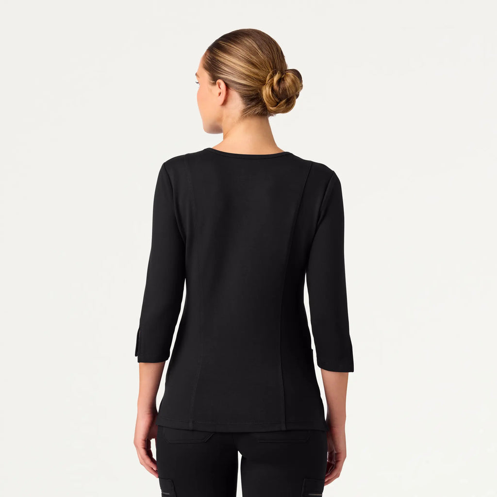 Jaanuu Scrubs Women's Zoe Slim 3/4-Sleeve ULTRAsoft Scrub Top Black | scrub-supply.com