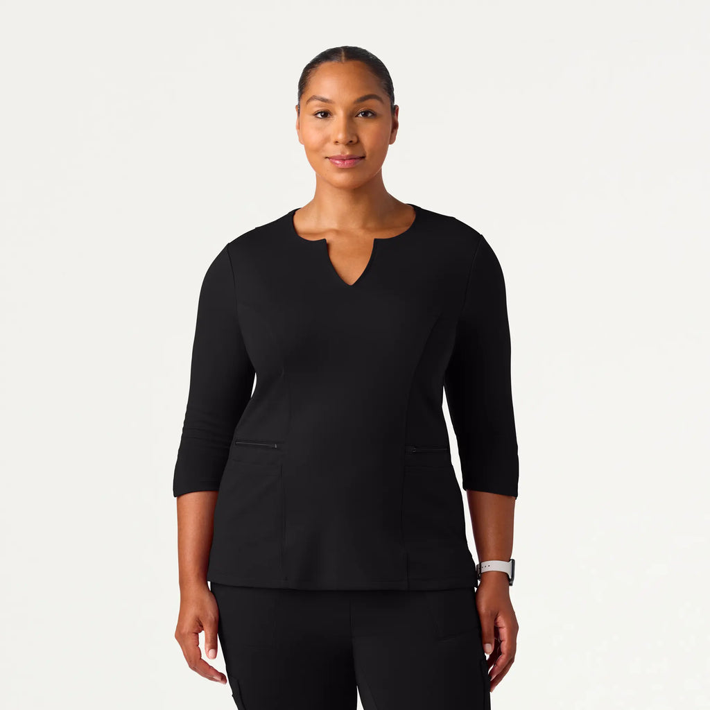 Jaanuu Scrubs Women's Zoe Slim 3/4-Sleeve ULTRAsoft Scrub Top Black | scrub-supply.com