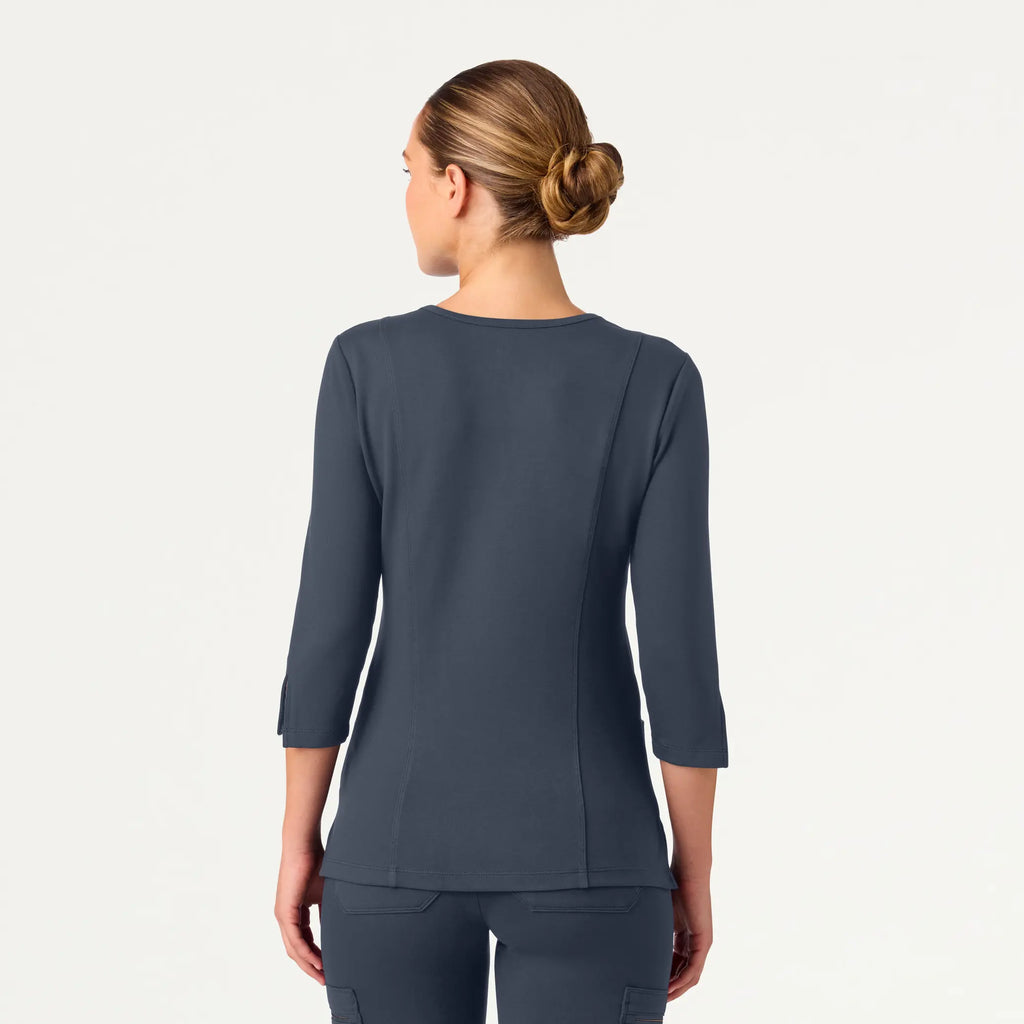 Jaanuu Scrubs Women's Zoe Slim 3/4-Sleeve ULTRAsoft Scrub Top Carbon Gray | scrub-supply.com