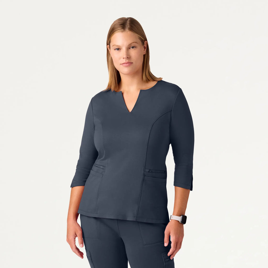 Jaanuu Scrubs Women's Zoe Slim 3/4-Sleeve ULTRAsoft Scrub Top Carbon Gray | scrub-supply.com