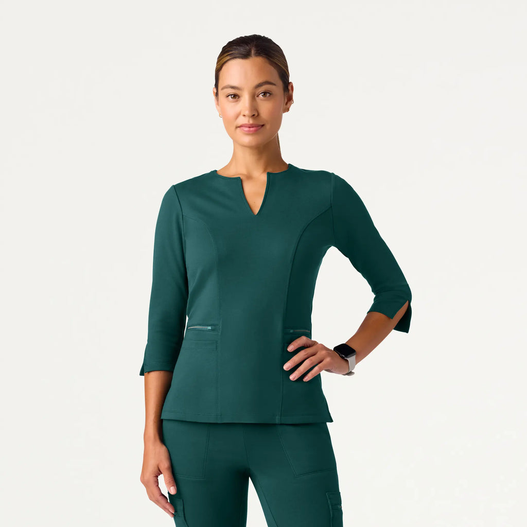 Jaanuu Scrubs Women's Zoe Slim 3/4-Sleeve ULTRAsoft Scrub Top Midnight Green | scrub-supply.com