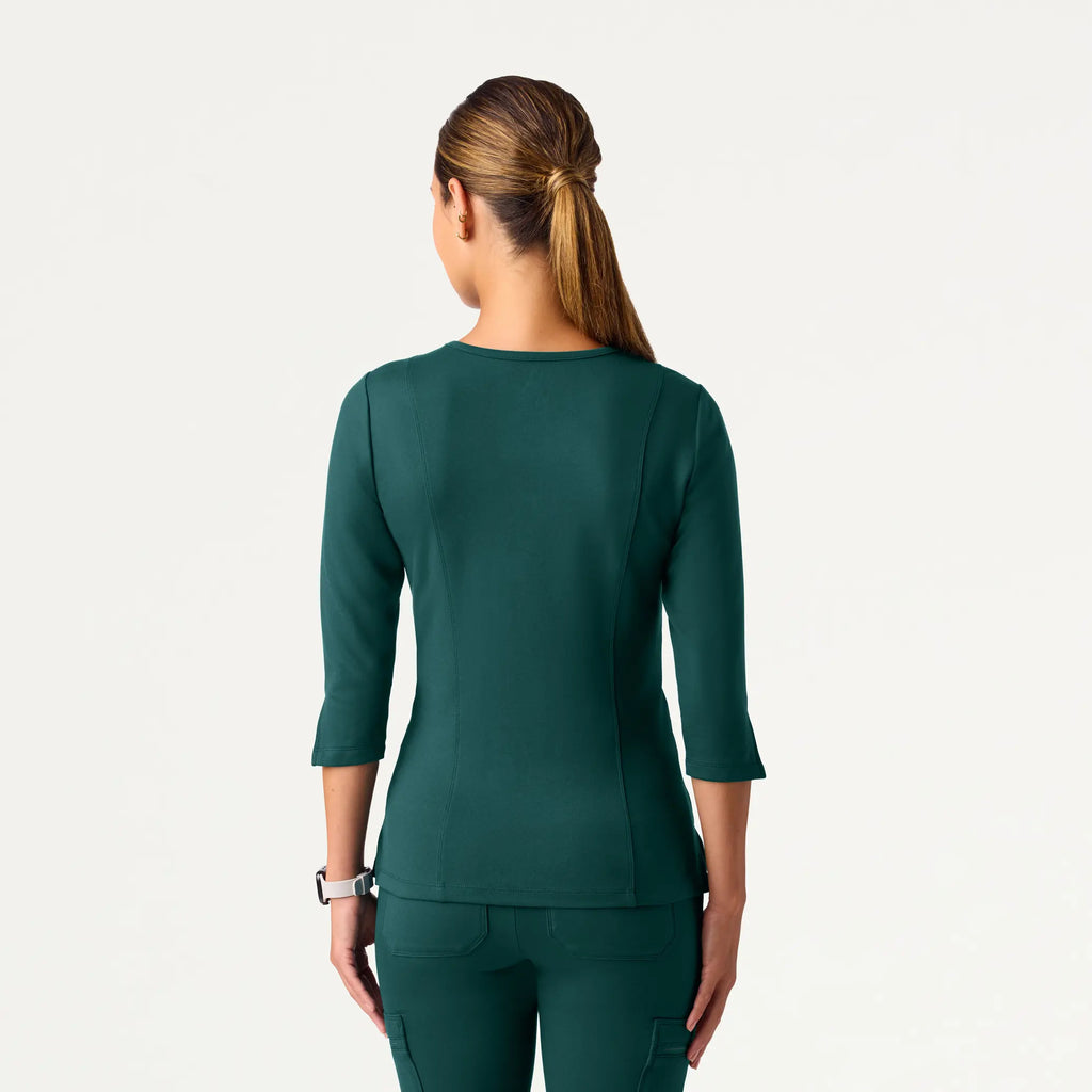 Jaanuu Scrubs Women's Zoe Slim 3/4-Sleeve ULTRAsoft Scrub Top Midnight Green | scrub-supply.com